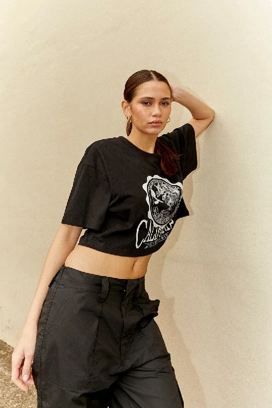 Black Crew Cropped Graphic T-Shirt