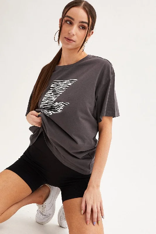 Black Zebra T Shirt Crew Neck Oversized Cotton