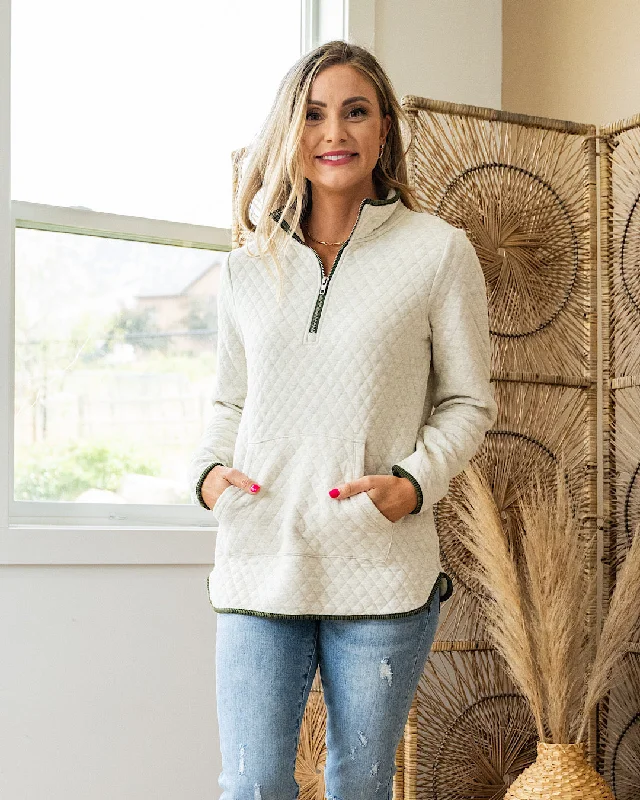 Katherine Quilted Half Zip Jacket - Oatmeal