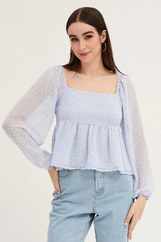 Blue Puff Sleeve Peplum Top