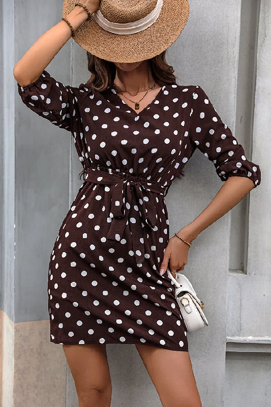 Fashion Dots Print Tie Waist Casual Dress