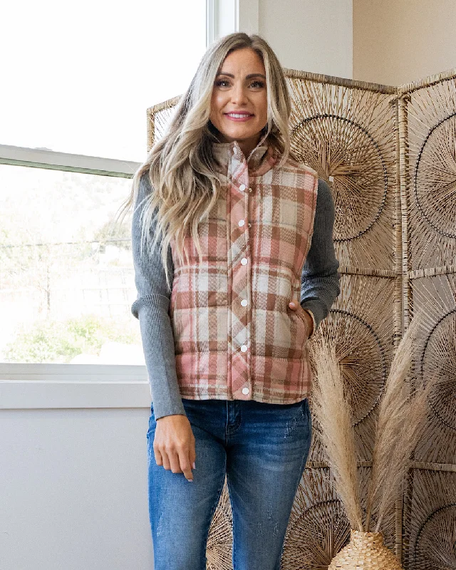 Gia Plaid Quilted Vest - Blush