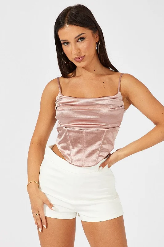 Pink Satin Cami Sleeveless Strap