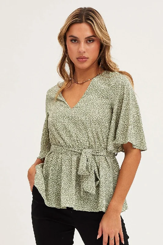 Geo Print Bell Sleeve Top