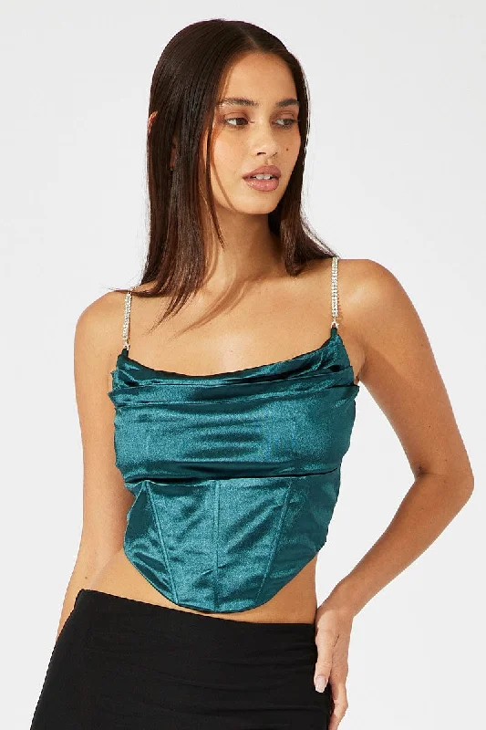 Green Satin Cami Sleeveless Strap