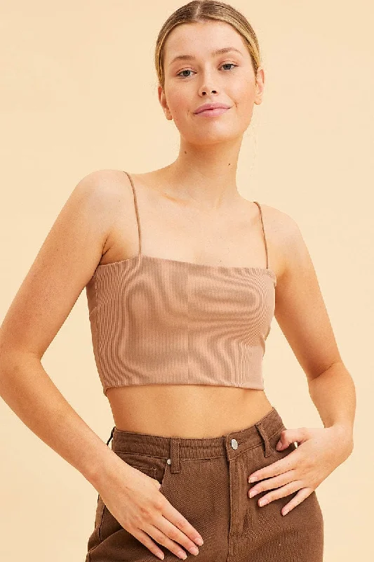 Brown Bandeau Singlet Rib Top