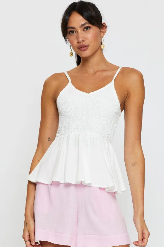 White Peplum Top Sleeveless V-Neck