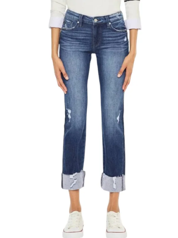 Mid Rise Slim Straight Leg Jeans In Blue