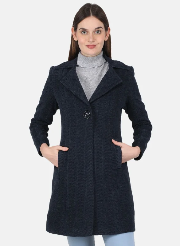 Women NAvy Blue Solid Coat