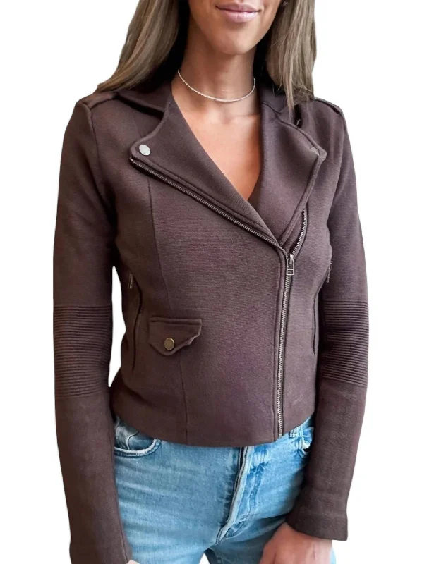 Cotton Blend Motto Jacket In Chocolate