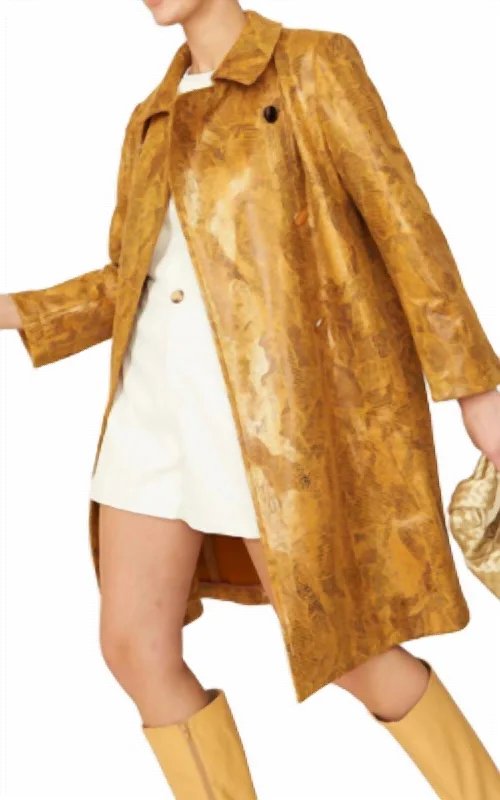 Snake Print Suede Coat In Mustard