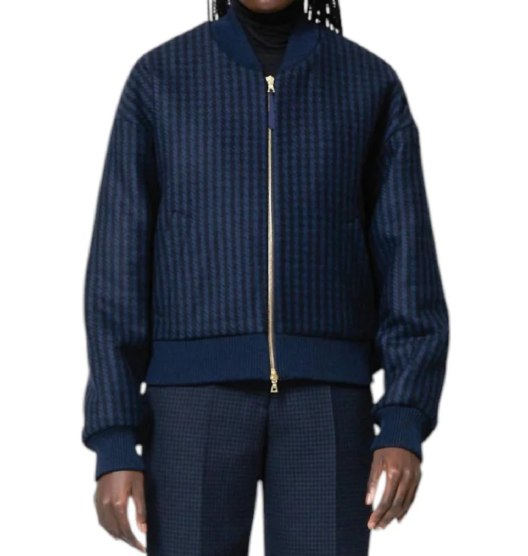 Houndstooth Bomber Jacket In Navy/black