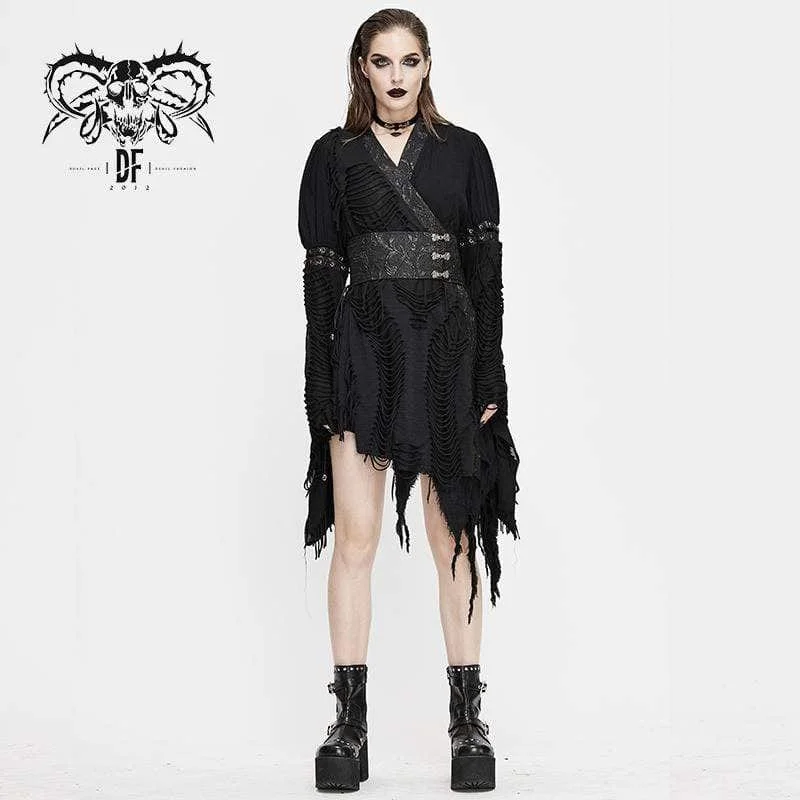 Women's Gothic Ripped kimonos With Chinese Button Belt