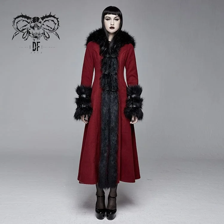 Women's Gothic Winter Warm Overcoats With Detachable Fluffy Accessories