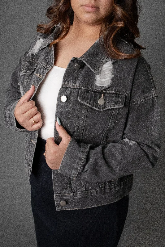 Denim Jacket Distressed in Black Wash