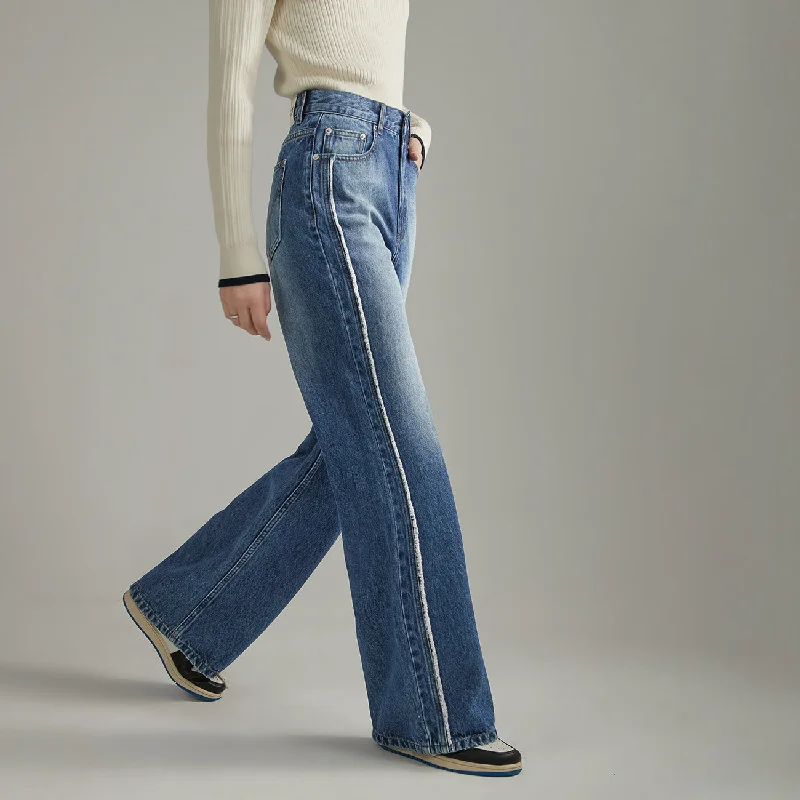 Fringed Lined Wide Denim Jeans