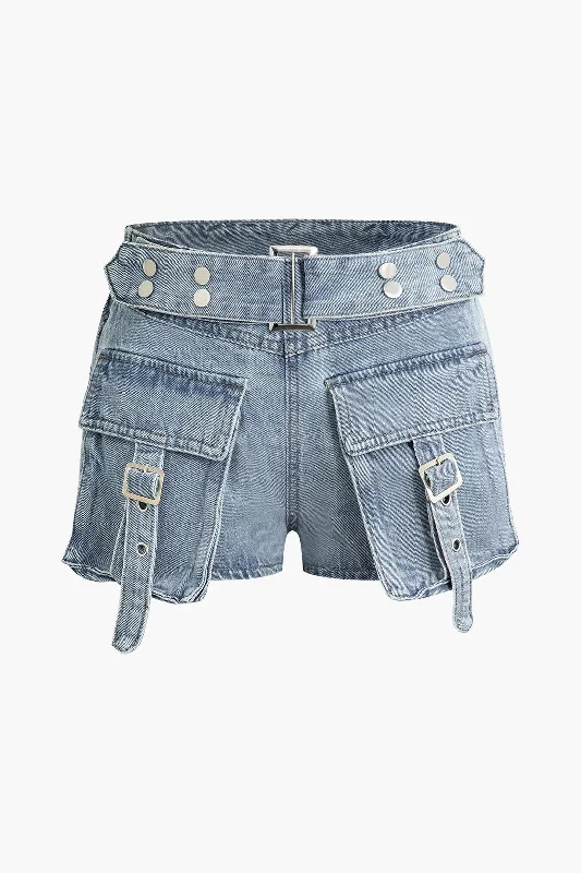 Flap Pocket Cargo Denim Shorts