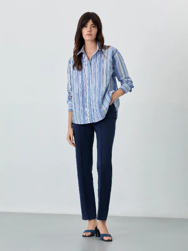 Loose Fit Shirt In Cotton Linen Blend With Stripes