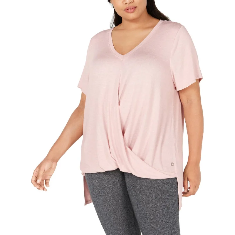 Plus Womens Draped V-Neck T-Shirt