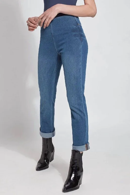 26" Cuffed Inseam Boyfriend Denim Leggings In Blue