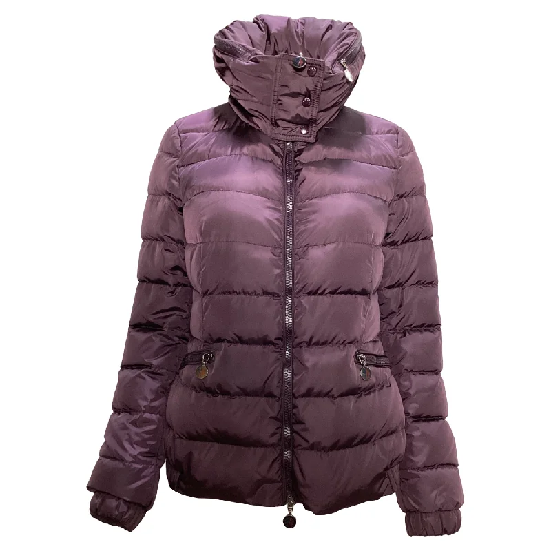 Moncler Sanglier Zipped Down Jacket in Burgundy Polyester