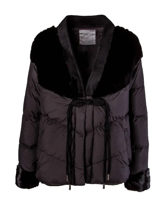 Women's Down Jacket W/fur In Black