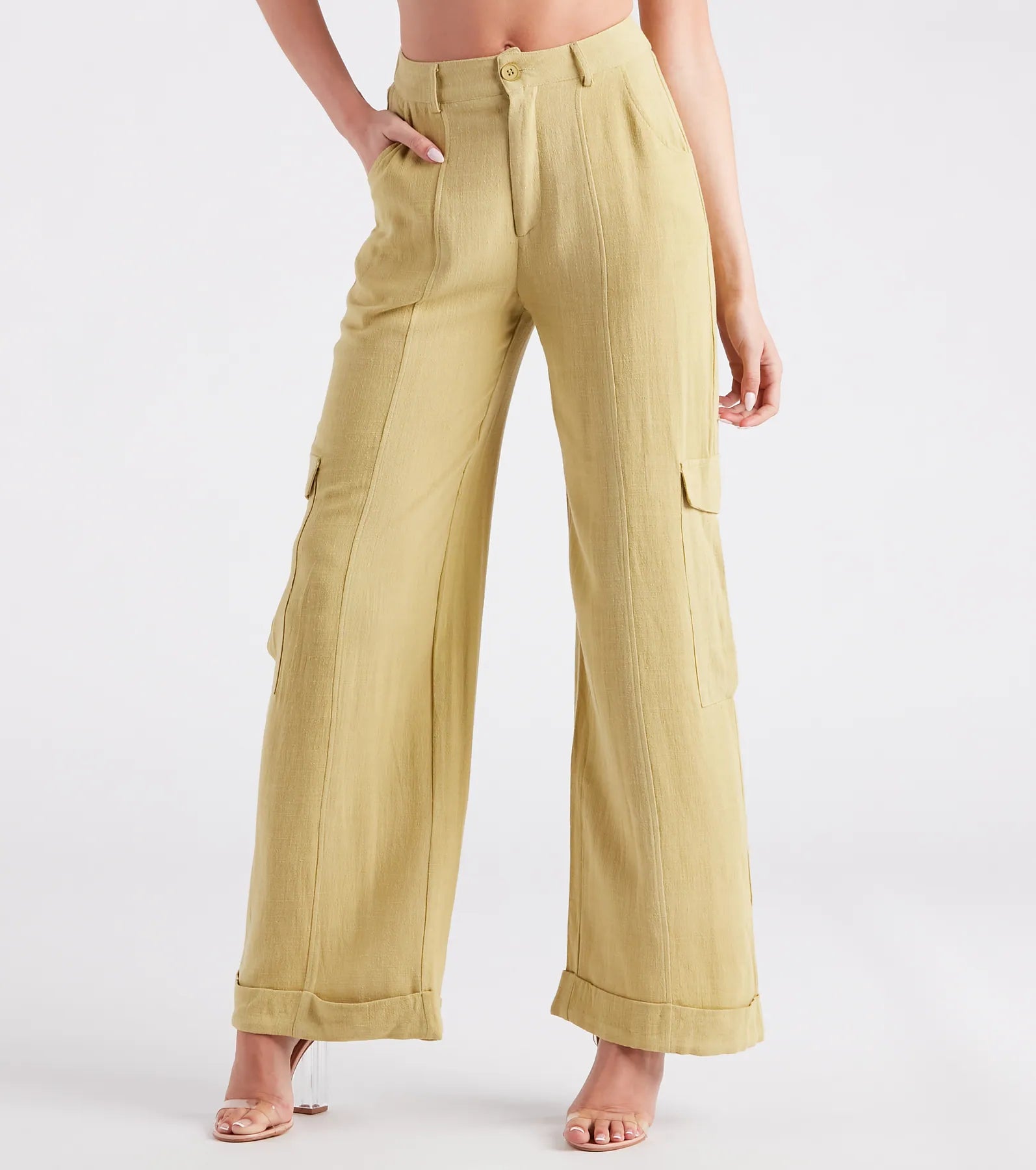 Coastal Drive Linen Wide-Leg Cargo Pants