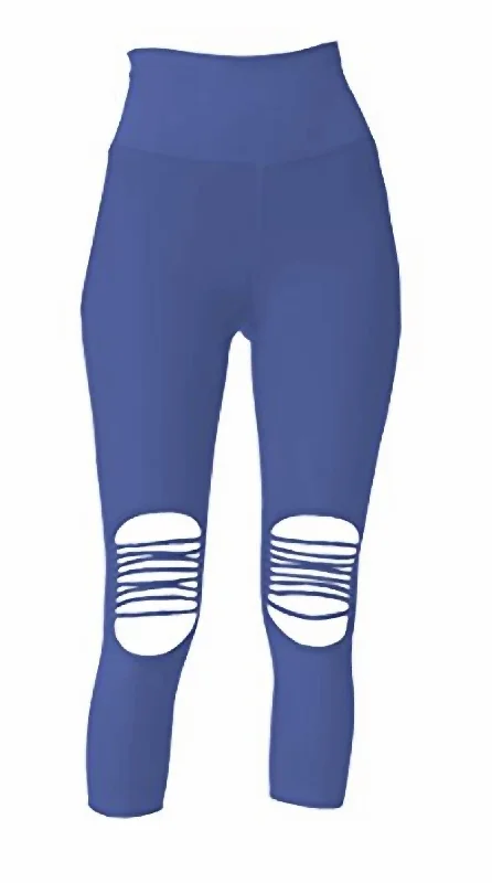 St Nicholas Ripped Capri Leggings In Blue