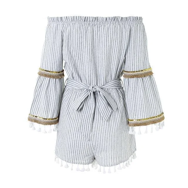 National Boho Stripe Tassel Jumpsuit Romper