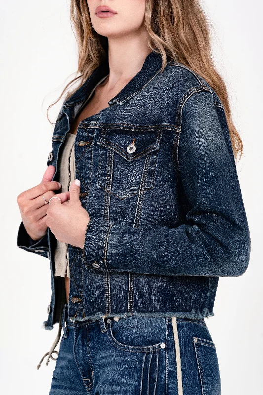 Vintage Dark Blue Wash Basic Denim Jacket