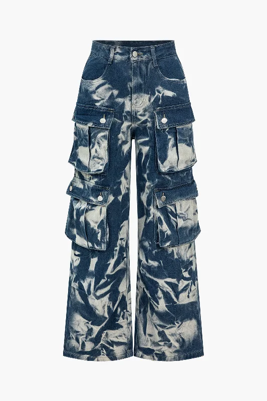 Tie Dye Flap Pocket Cargo Jeans