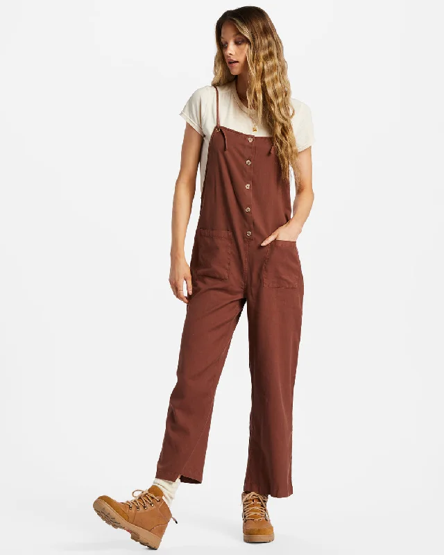 Beach Cruiser Wide-Leg Overalls - Mocha