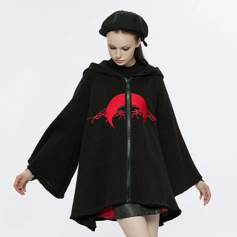 Women's Punk Moon Embroidered Loose Coat with Witch Hood