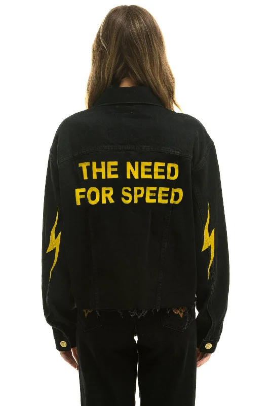 NEED FOR SPEED OVERSIZED CROP DENIM JACKET - VINTAGE BLACK