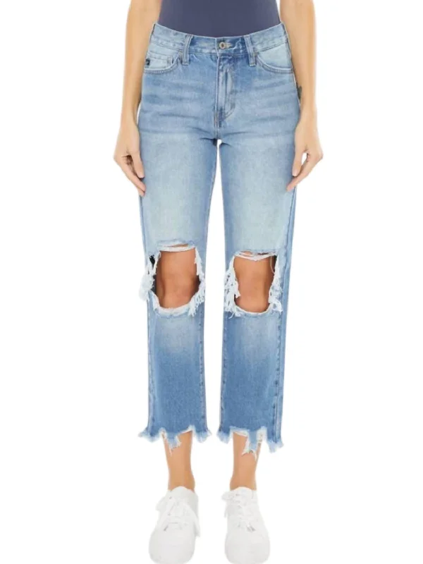 High Rise Mom Relax Fit Denim Jeans In Blue