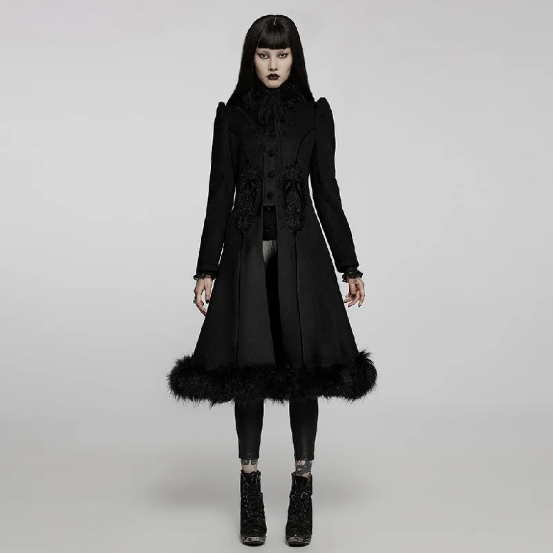 Women's Gothic Applique Single-breasted Faux Wool Maxi Coat