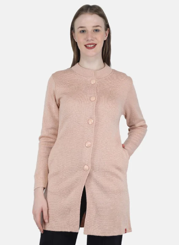 Women Pink Self Design Coat